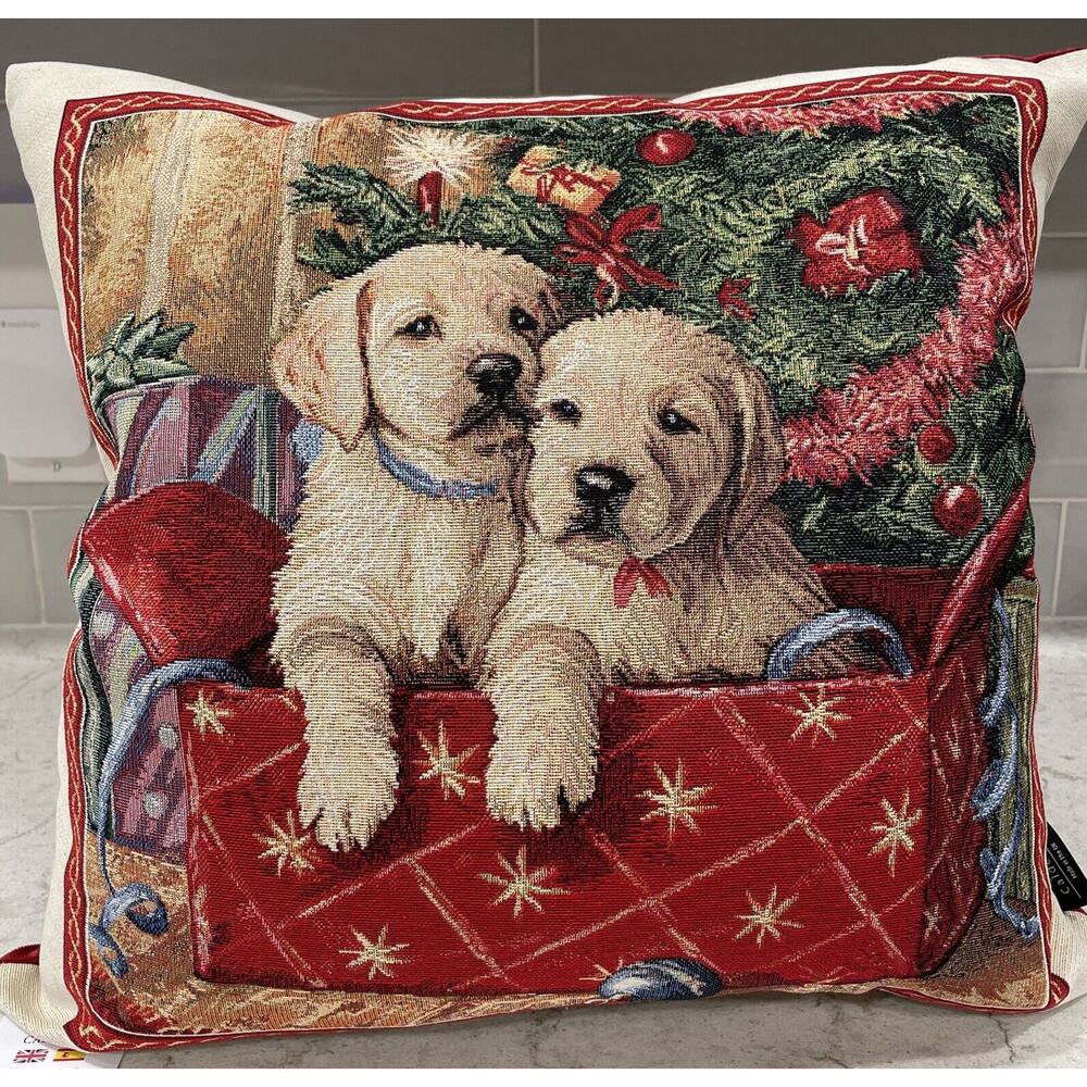 RETRIEVER LABRADOR Dogs 19x19 Luxury Christmas Holiday Pillow Feather Fill Gold
